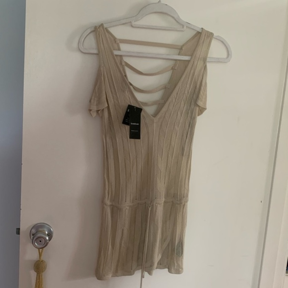 Crochet top by Bebe, cold shoulder, tie waist sz S - NWT